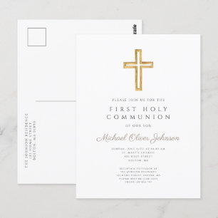 Modern Religious Cross Boy First Communion Postcard