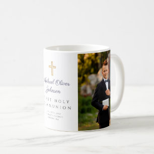 Modern Religious Cross Boy Photo First Communion Coffee Mug