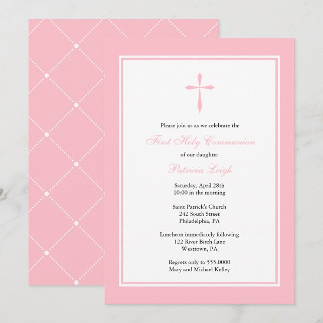 Modern Religious Cross, Pink Invitation (Front/Back)