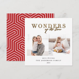 Modern religious gold 2 photo geometric Christmas Holiday Card