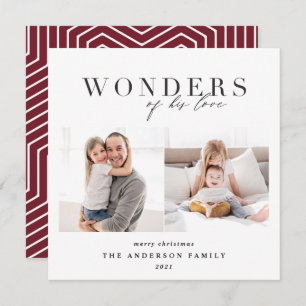 Modern religious red geometric 2 photo Christmas Holiday Card