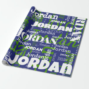 Modern Repeating Name Blue Green Sports Team Color Wrapping Paper