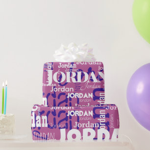 Modern Repeating Name Pattern Trendy Pink Purple Wrapping Paper