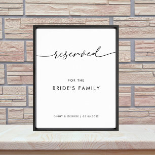 Modern Reserved for Bride's Family Wedding Sign