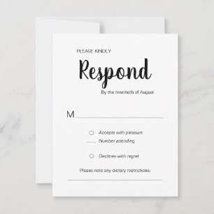 Modern Respond Black White Trendy Wedding RSVP Card