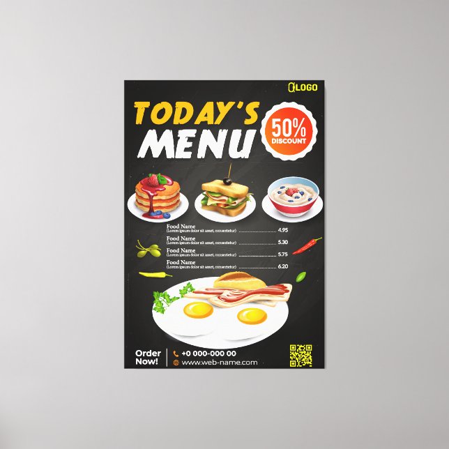 Modern Restaurant Menu Canvas Print (Front)