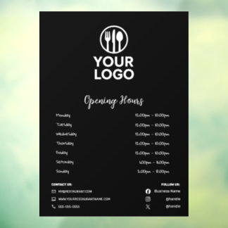 Modern Restaurant Opening Hours Social Media Icons Window Cling