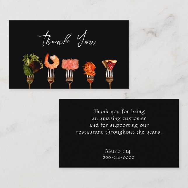 Modern Restaurant Thank You / Black Food Forks  Business Card (Front/Back)