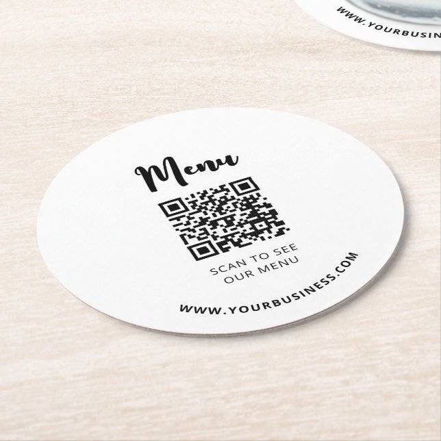 Modern Restaurants Menu QR code Round Paper Coaster (Angled)