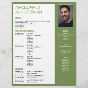 Modern RESUME TEMPLATE Customisable Photo GREEN Custom Letterhead