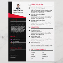 Modern Resume Template Customisable Photo RED CV