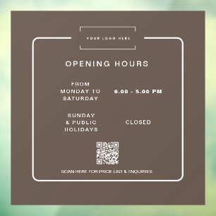 Modern Retail Business Opening Hours  Window cling