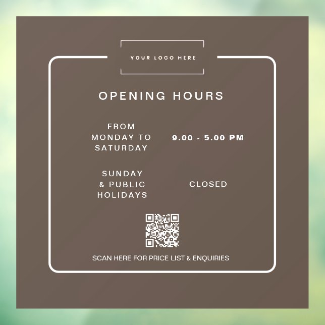 Modern Retail Business Opening Hours  Window cling (Sheet 3)