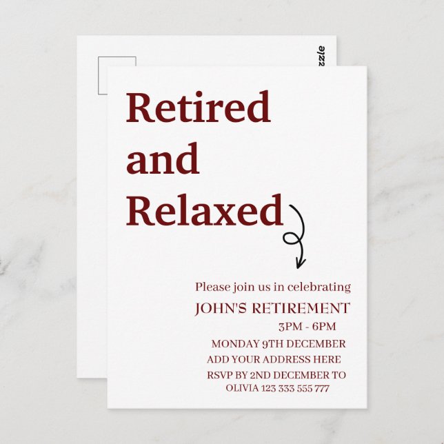 Modern Retired and Relaxed Retirement Funny Custom Postcard (Front/Back)