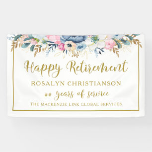 Modern Retirement Elegant Script Gold Floral Banner