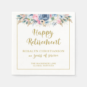Modern Retirement Elegant Script Gold Floral Napkin