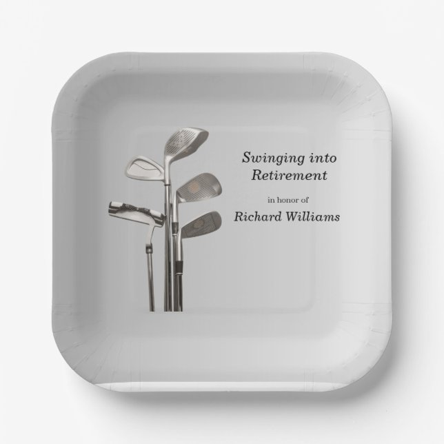 Modern Retirement Golf Sport Golfclubs  Paper Plate (Front)