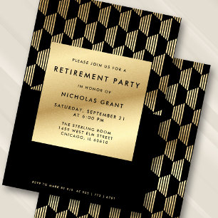 Modern Retirement Party Black and Gold Faux Foil Invitation