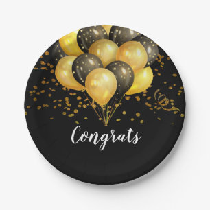 Modern Retirement Party Black And Gold Paper Plate