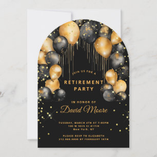 Modern Retirement Party Black Gold Glitter Arch Invitation