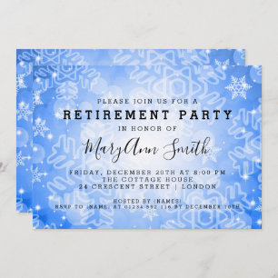 Modern Retirement Party Blue Winter Bokeh Lights Invitation