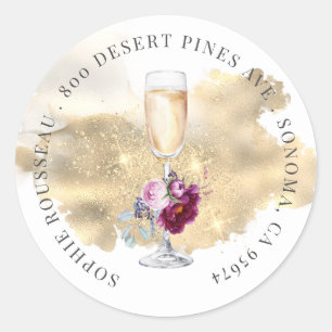 Modern Retirement Party Champagne Glitter Address Classic Round Sticker