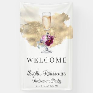 Modern Retirement Party Champagne Glitter Welcome Banner