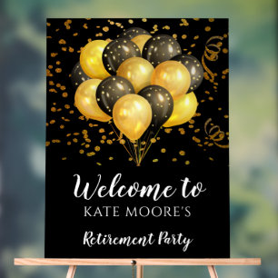 Modern Retirement Party Gold Black Balloons Acrylic Sign