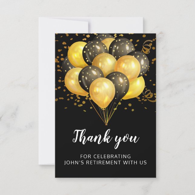 Modern Retirement Party Gold Black Glitter Thank Y You Card (Front)