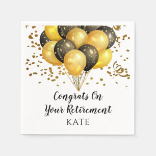Modern Retirement Party White And Gold Napkins