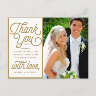 Modern Reto Gold Thank You Wedding Photo Postcard