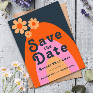 Modern Retro 70s Bold Wedding Invitation Postcard