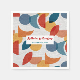 Modern Retro 70's Colorful Rainbow Shapes Wedding  Napkin