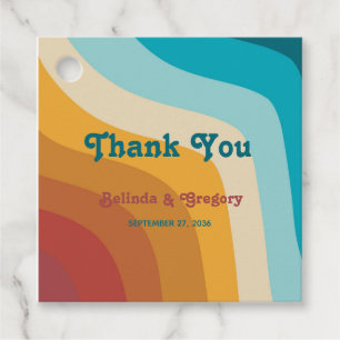 Modern Retro 70's Colourful Rainbow Waves Wedding  Favour Tags