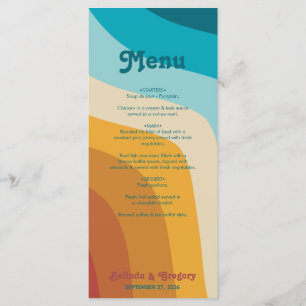 Modern Retro 70's Colourful Rainbow Waves Wedding Menu