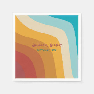 Modern Retro 70's Colourful Rainbow Waves Wedding  Napkin