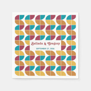 Modern Retro 70's Colourful Rainbow Waves Wedding  Napkin