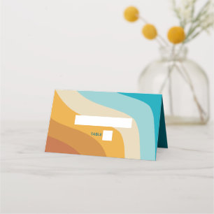 Modern Retro 70's Colourful Rainbow Waves Wedding Place Card