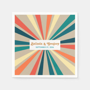 Modern Retro 70's Colourful Rainbow Wedding Napkin