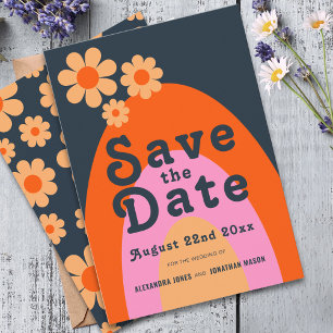 Modern Retro 70s Daisy Wedding Save The Date