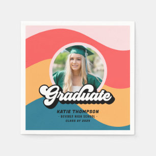 Modern Retro 70s Groovy Graduation Photo Napkin