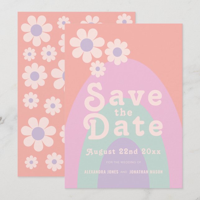 Modern Retro 70s Pastel Wedding Save The Date (Front/Back)