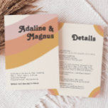 Modern Retro 70's Rainbow All In One Wedding Invitation<br><div class="desc">This modern retro 70's rainbow all in one wedding invitation is perfect for your simple vintage orange, rose gold, and blush pink wedding. Designed with elements of a classic, colourful boho arch and groovy minimalist stripes. The design has a unique abstract tropical beach feel, great for any spring, summer, or...</div>