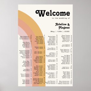 Modern Retro 70's Rainbow   Alphabetical Seating Poster