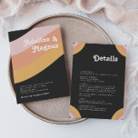 Modern Retro 70's Rainbow Dark All In One Wedding Invitation<br><div class="desc">This modern retro 70's rainbow dark all-in-one wedding invitation is perfect for your simple vintage orange, rose gold, and blush pink wedding. Designed with elements of a classic, colourful boho arch and groovy minimalist stripes. The design has a unique abstract tropical beach feel, great for any spring, summer, or fall...</div>