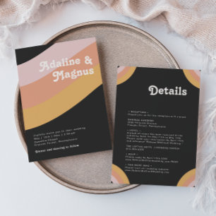 Modern Retro 70's Rainbow Dark All In One Wedding Invitation