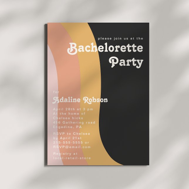 Modern Retro 70's Rainbow Dark Bachelorette Party Invitation (Creator Uploaded)