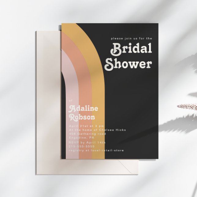 Modern Retro 70's Rainbow Dark Bridal Shower Invitation (Creator Uploaded)