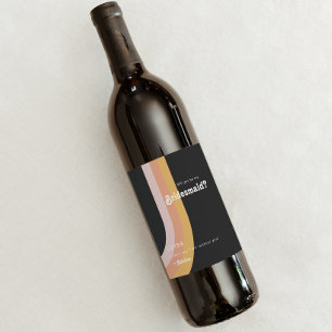 Modern Retro 70's Rainbow Dark Bridesmaid Proposal Wine Label
