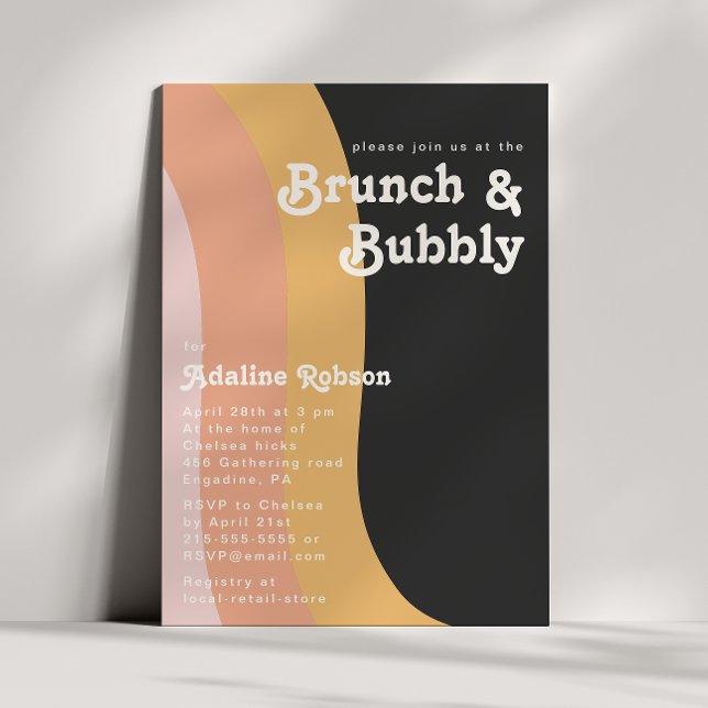 Modern Retro 70's Rainbow Dark Brunch and Bubbly Invitation (Creator Uploaded)